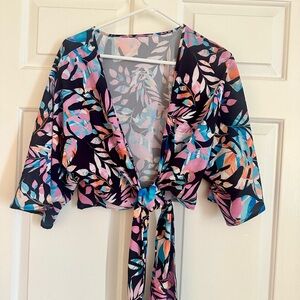 Floral Tie-Front Blouse/Cover Up